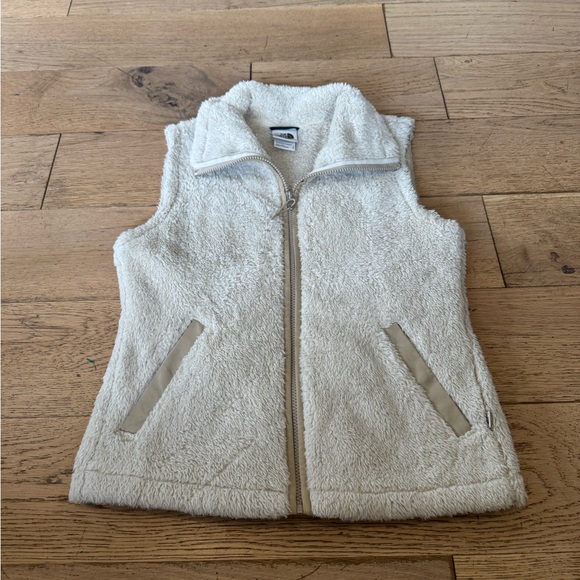 The North Face Off White Fuzzy Fleece Zip-Up‎ Vest Sz Small - Picture 1 of 8